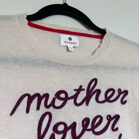 Sundry Wool & Cashmere Mother Lover Friend Sweater Size 1/Small Embroidered - Picture 4 of 14
